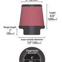 K&N Round Tapered Universal Air Filter 6in Flange ID x 7.5in Base OD x 5in Top OD x 6.5in Height