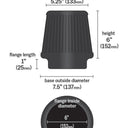 K&N Universal Rubber Filter Round Tapered 6in Flange ID x 7.5in Base OD x 5.25in Top OD x 6in Height