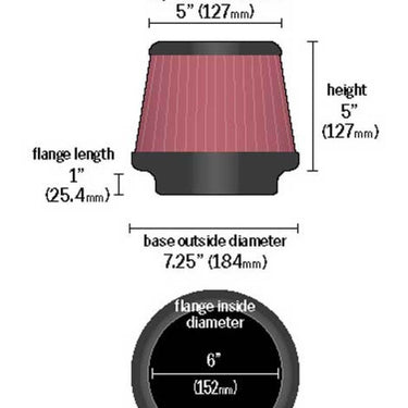 K&N Universal Tapered Filter 6in Flange ID x 7.5in Base OD x 5in Top OD x 5in Height