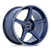 Motegi MR159 BATTLE V 18x8.5 Obsidian Blue Mach Lip Stripe 5x114.3 35mm