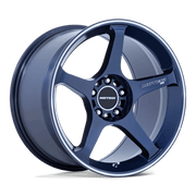 Motegi MR159 BATTLE V 18x9.5 Obsidian Blue Mach Lip Stripe 5x114.3 25mm