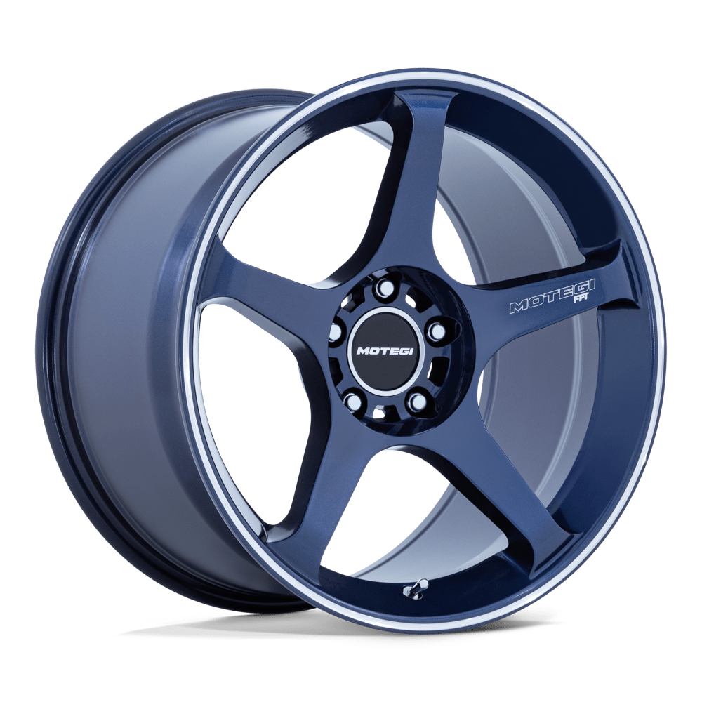 Motegi MR159 BATTLE V 18x9.5 Obsidian Blue Mach Lip Stripe 5x114.3 25mm