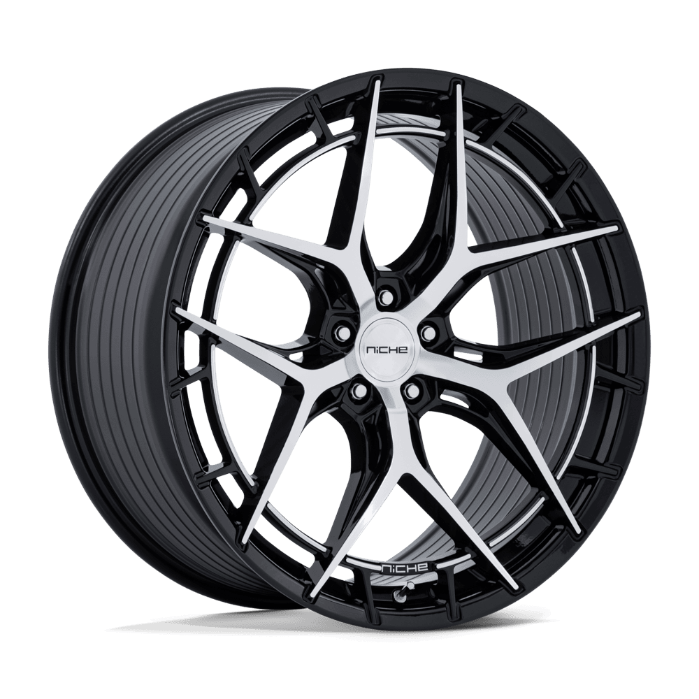 Niche 1PC NC286 RIVIERA 20x9 Gloss Black W/ Machined Face 5x114.3 35mm