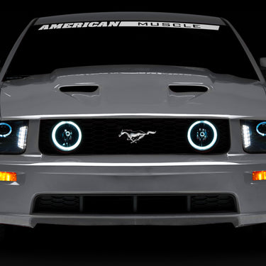 Raxiom 05-09 Ford Mustang w/ Halogen LED Halo Prjctr Headlights-Blk Hsng(Smoked Lens Exclude GT500)