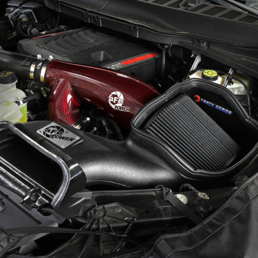 aFe 17-24 Ford F-150 Track Series Red Kevlar Carbon Fiber C/A Intake System w/Black Pro 5R Filter