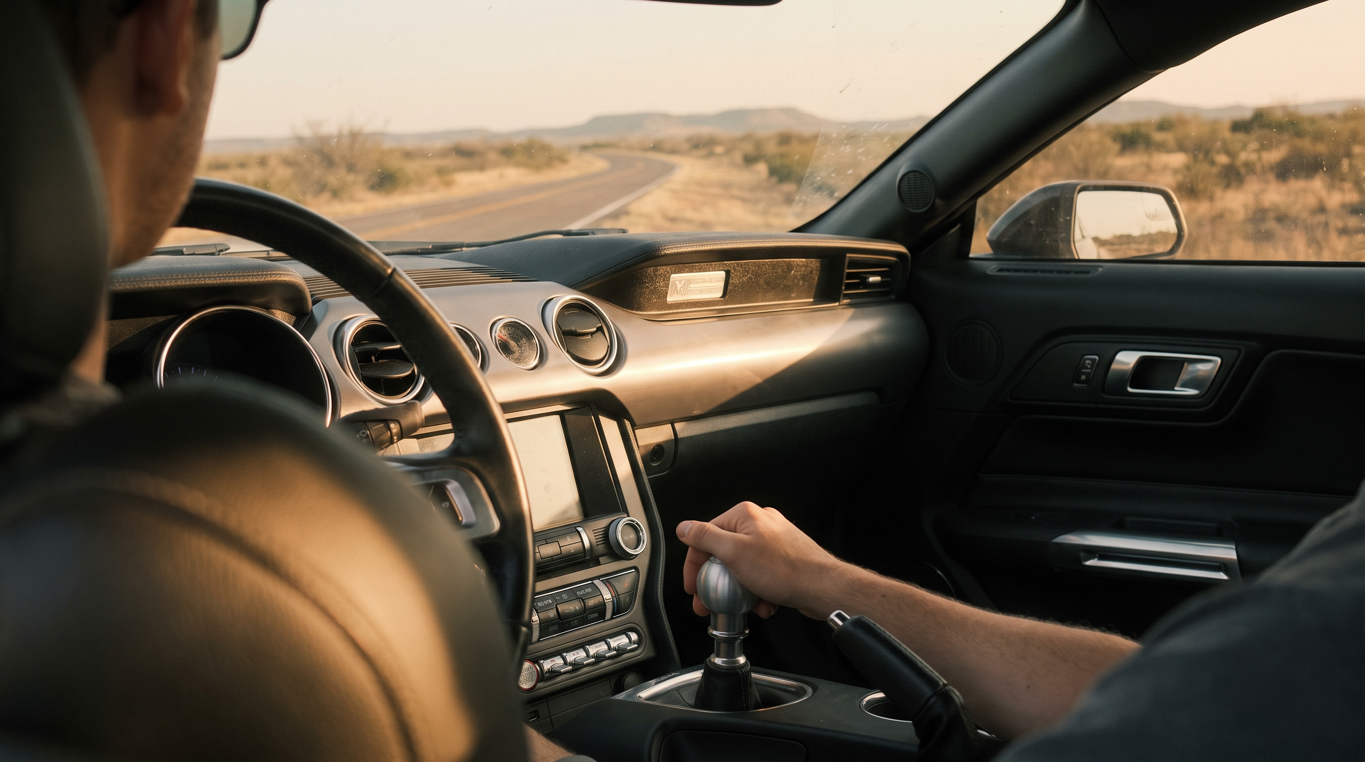 Hand on the shifter inside a Ford Mustang GT