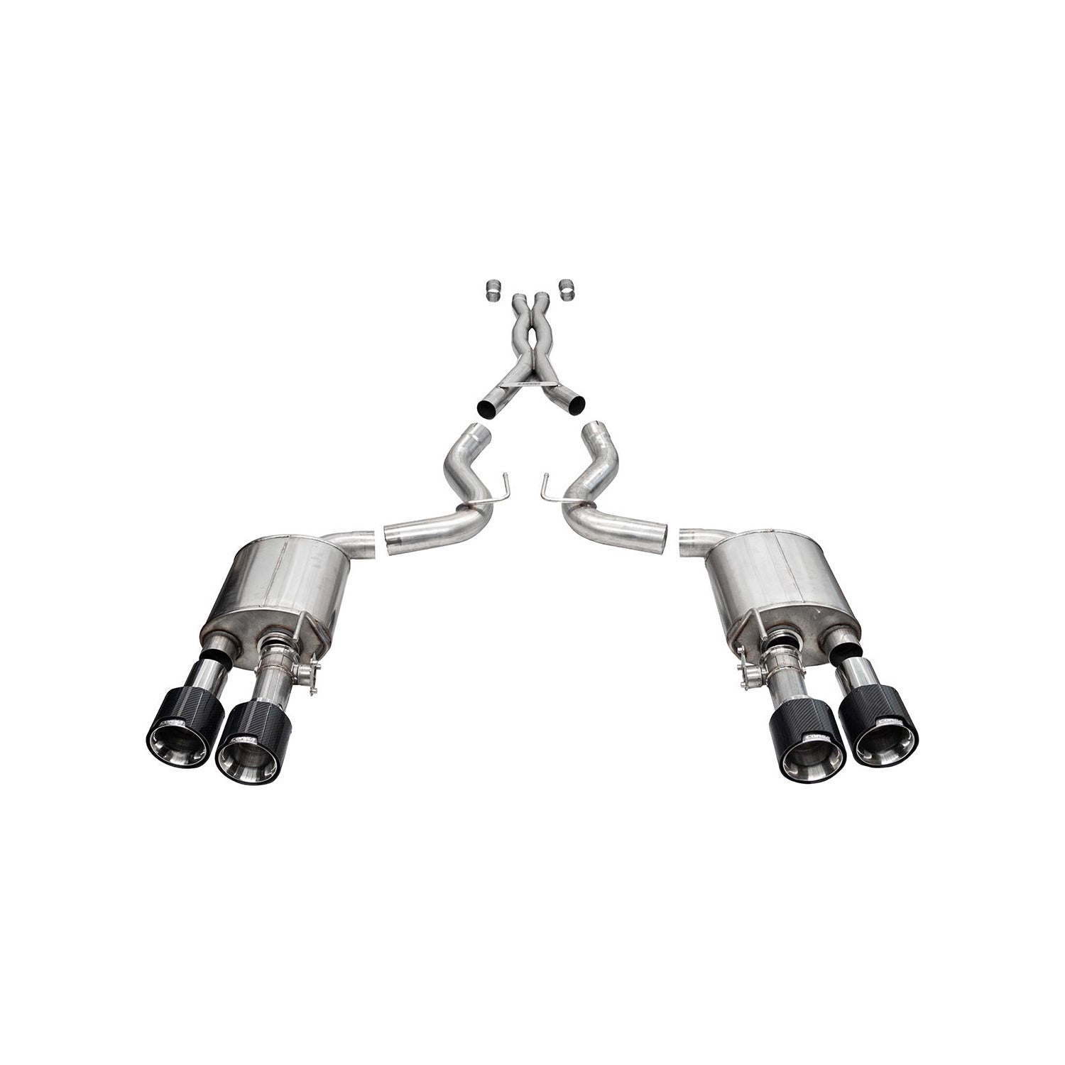 CORSA 21292CF GT500 active-valve cat-back exhaust with polished carbon-fiber tips