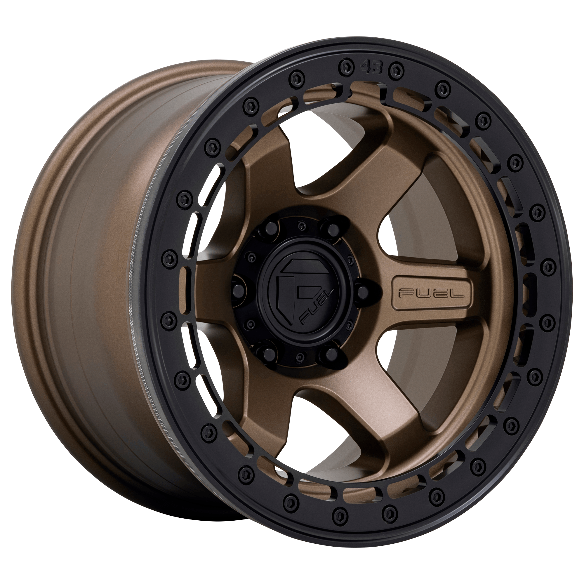 Fuel 1PC D124 BLOCK BEADLOCK 17x8.5 Matte Bronze W/ M-Black Ring 6x135 0mm