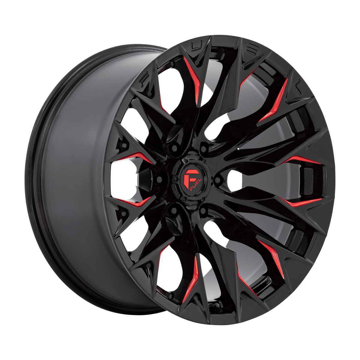 Fuel 1PC D823 FLAME 20x9 Gloss Black Mill W/ Candy Red 6x135 20mm