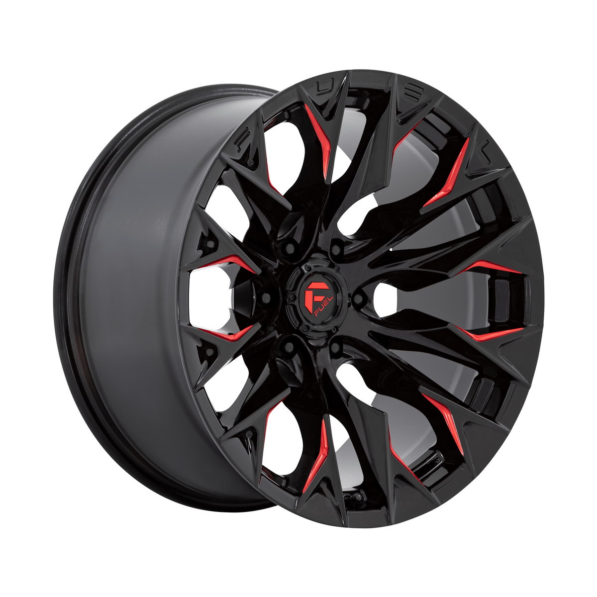 Fuel 1PC D823 FLAME 20x9 Gloss Black Mill W/ Candy Red 6x135 20mm