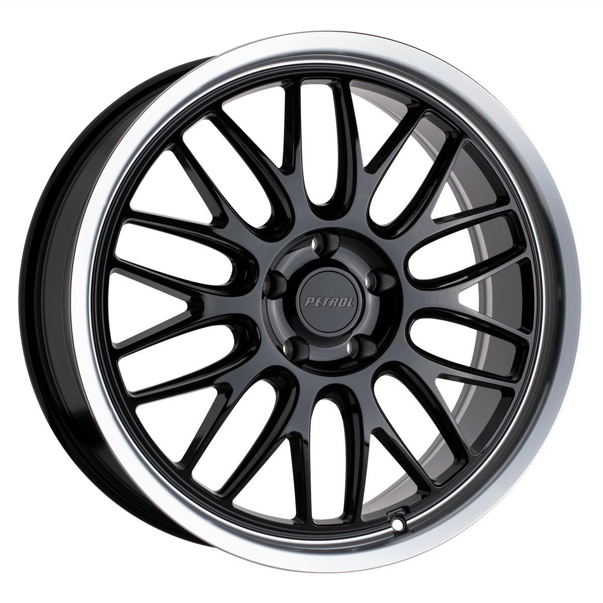 Petrol P4C 17x8 Gloss Black W/ Mach Cut Lip 5x114.3 40mm